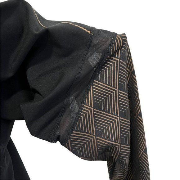 Manduka Geo Gold‎ Print Yoga Leggings S Full Length Mesh Insert Detail Black - Picture 5 of 8